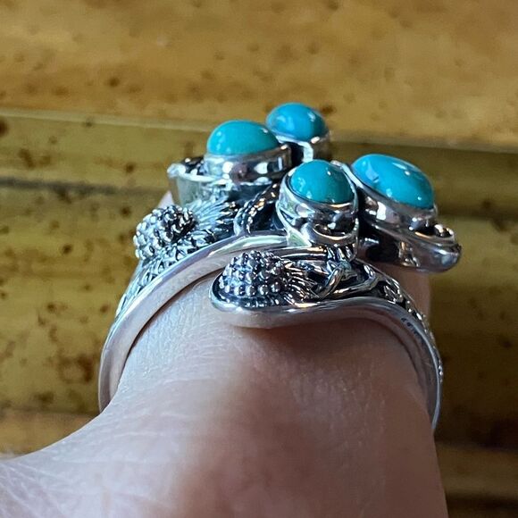 Sierra Nevada Turquoise Sterling Silver Butterfly Sunflower Ring Size 9 - Picture 2 of 9